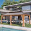 Pavillon de jardin 12 pi x 20 pi avec toit double en acier galvanisé, filet et rideaux pour le jardin, la cour, la terrasse et la pelouse