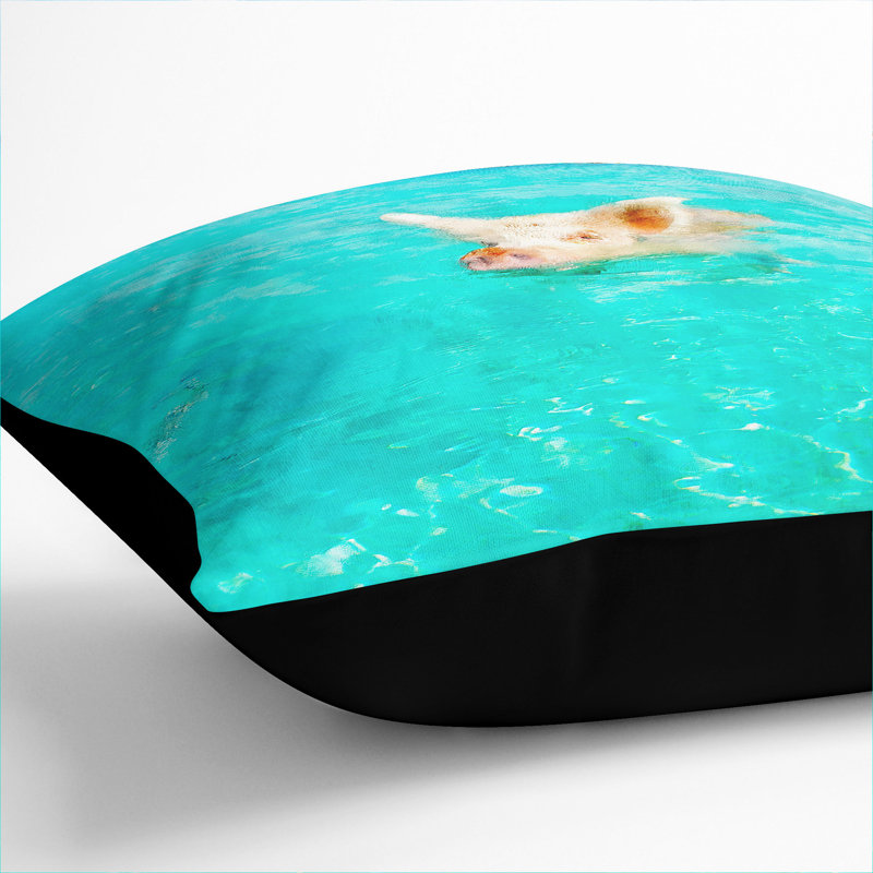 Swimming Pig Painting Square Throw Cushion, Black, 40cm H x 40cm W x 15cm D