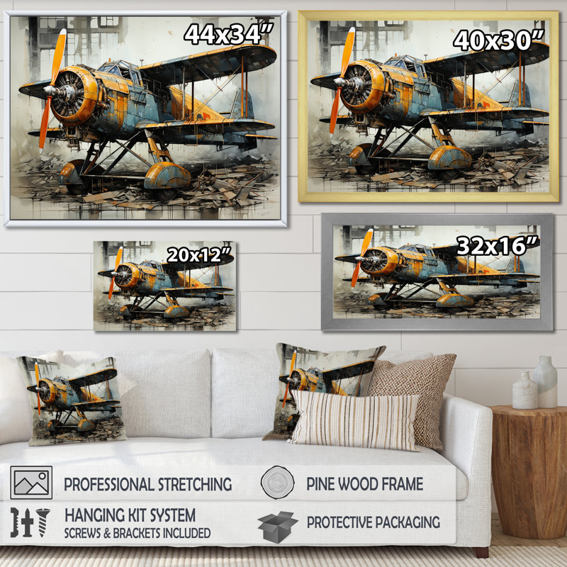 «Industrial Plane Essence» - Art mural sur toile, Cadre photo noir simple, H 34 po x l 44 po x P 1,5 po