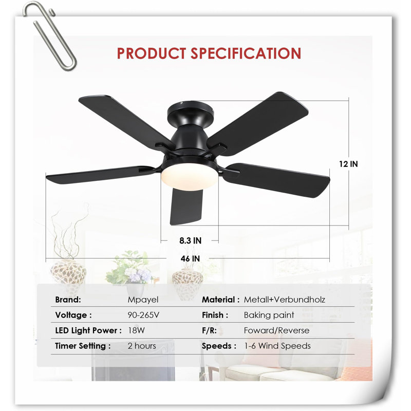 Museau Ceiling Fan with LED Lights, Black