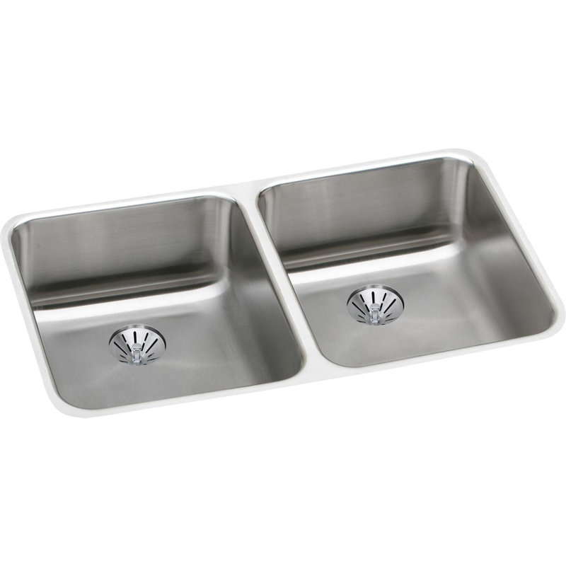 Lustertone 30.75" L x 18.5" W Double Basin Undermount Kitchen Sink with Basket Strainer