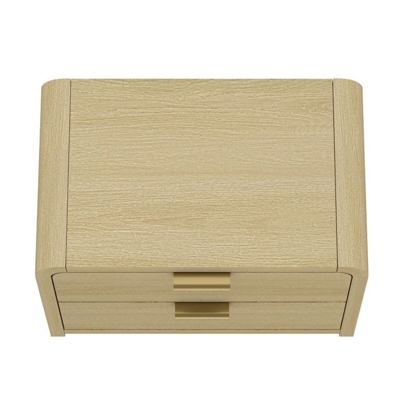 Hedden Nightstand with 2 Drawers in Natural Oak, Natural Oak/Gold