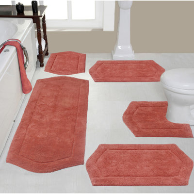 Morissette 100% Cotton Bath Rug, Quick Dry, Machine Washable, Non-Slip, Ultra Absorbent - 5 Piece Set