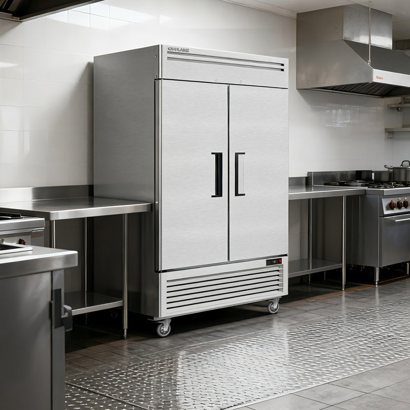 Coolake 54" W Commercial Freezer, 49 Cu Ft Soild Door Upright Freezer With 8 Adjustable Shelves, Frost-free Stainless Steel Industrial Reach-in Freezer For School Restaurant Church Prep Kitchen
