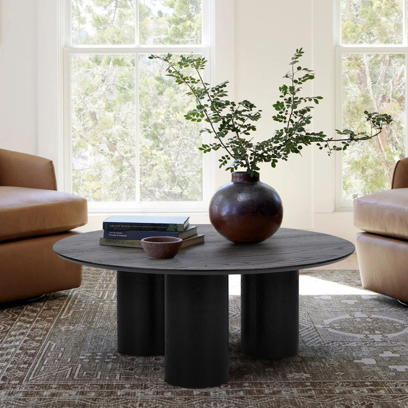 Table basse ronde 40 "à 3 pieds, Noir, noir, noir, noir