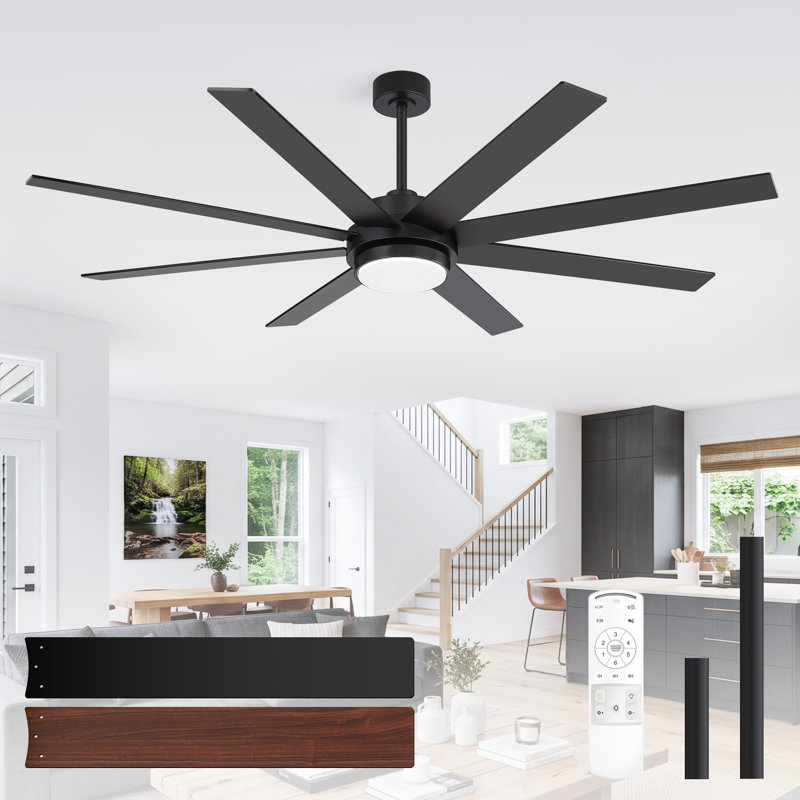 72" Smart Dimmable LED Ceiling Fan with Remote and APP Control, Double-Sided Wood Blades,3 Colors LED Light, 6 Speeds Reversible DC Motor, Timer, 6''/12'' Downrods