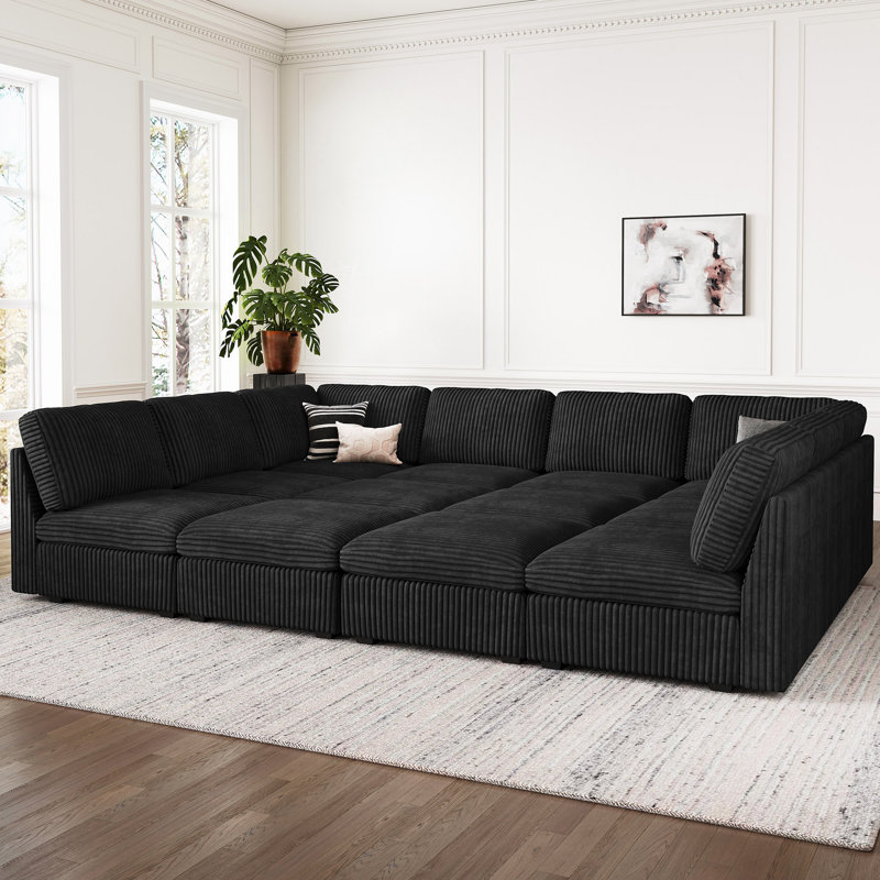 Divan-lit modulaire convertible Hutcheson, Velours côtelé noir