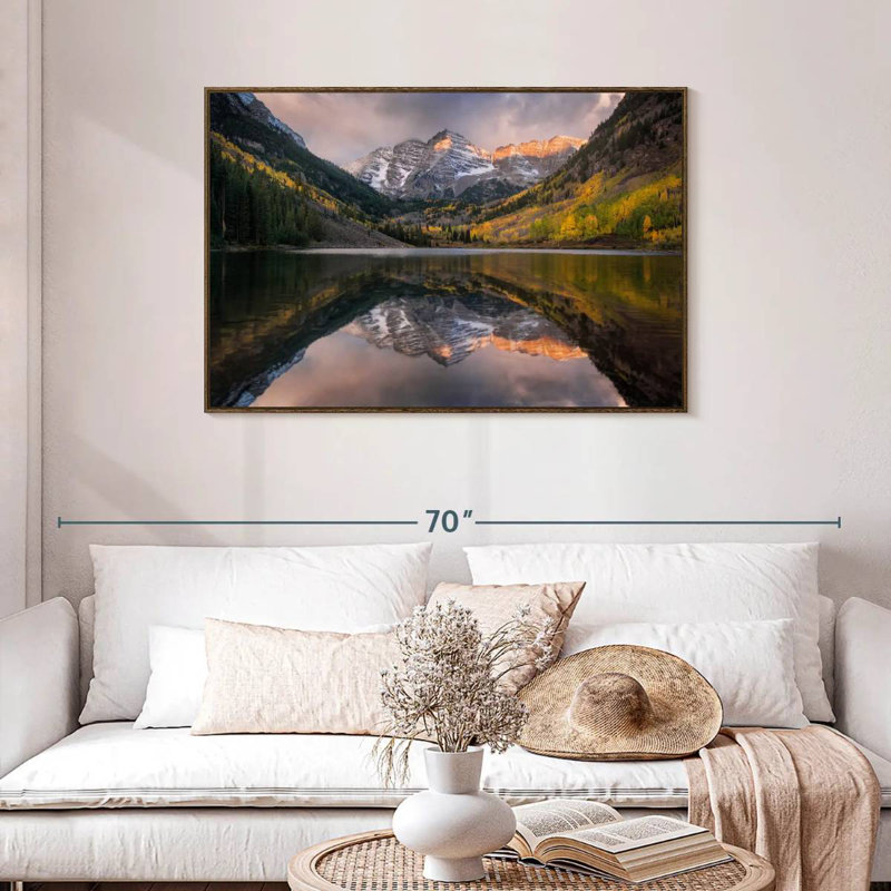Maroon Bells, Colorado, 40 po x 27 po, Cadre flottant noyer