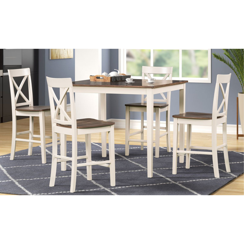 Table bistro et tabourets traditionnels deux pièces noyer et amande, deux meubles hauteur 4 tabourets, design,