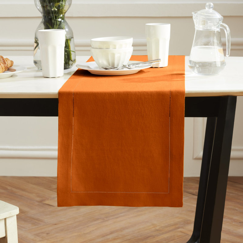Sonoma Hemstitch - 100% Pure Linen Table Runner, 60" x 14", Pumpkin