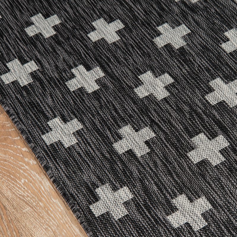 Tapis rayé intérieur / extérieur Umbria, Rectangle 6 pi 7 po x 9 pi 6 po, Charcoal 
