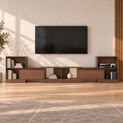 Meuble télé extensible de 202 à 280 cm de large avec 2 tiroirs et un espace de rangement ouvert