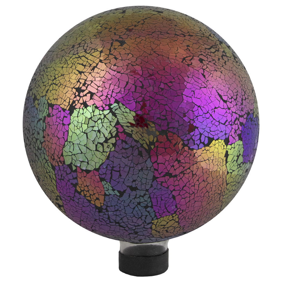 10" Pink Iridescent Mosaic Reflective Glass Outdoor Garden Gazing Ball Lark Manor™
