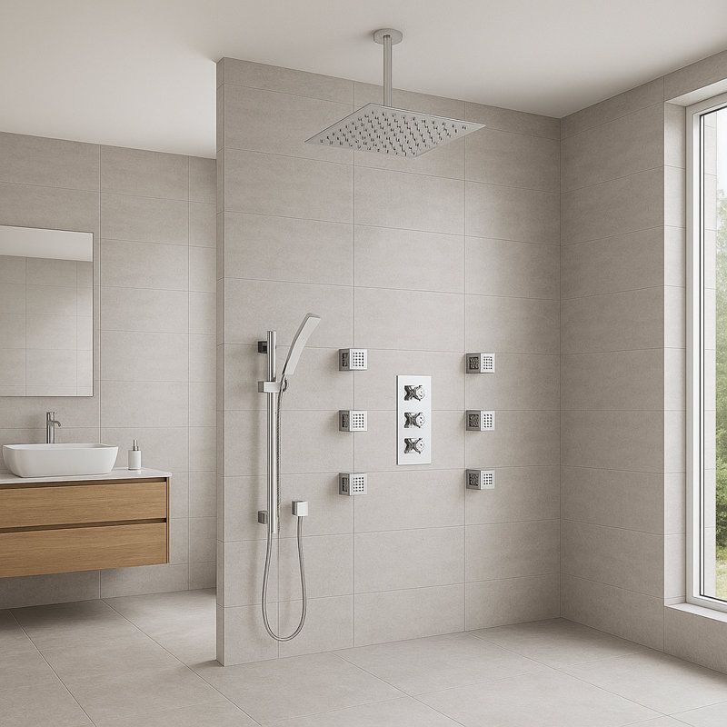 Reno Ceiling Mount Shower Head Set with 6 Body Massage Jets