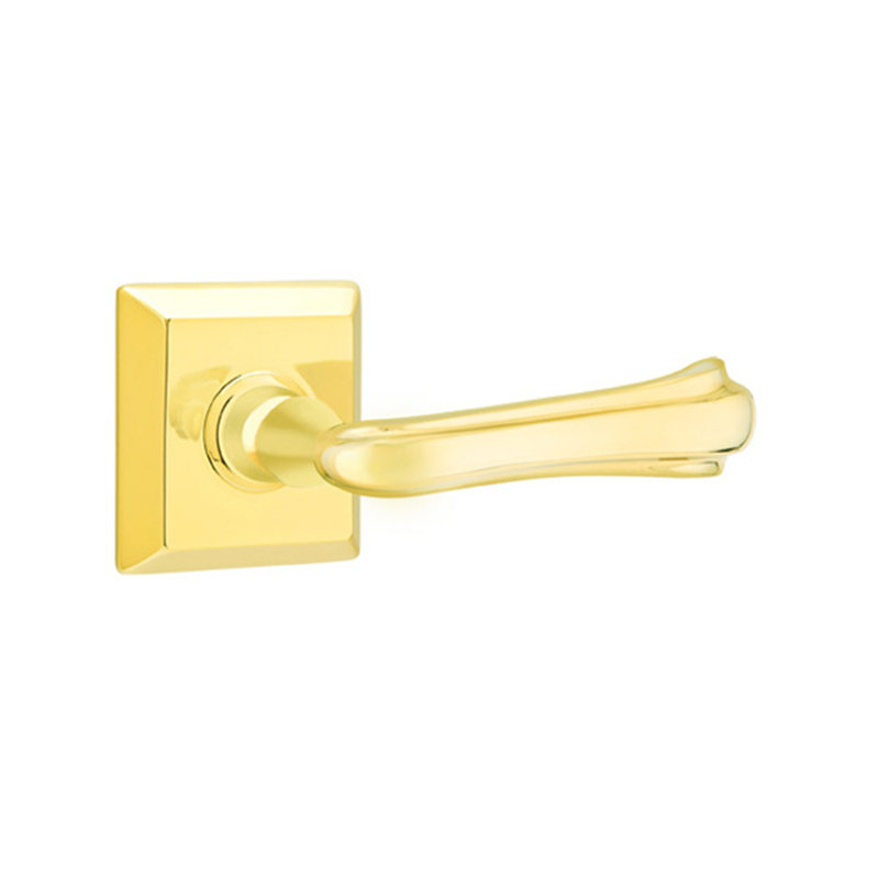 Wembley Flat Privacy (Bed & Bath) Door Lever with Square Rosette, Right, Bright Brass