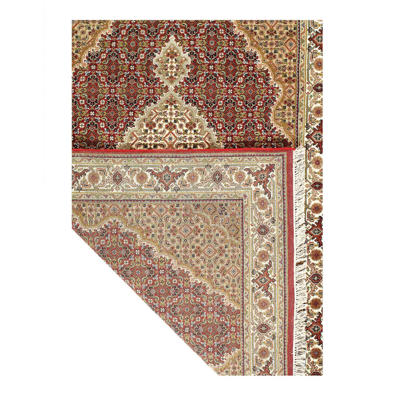 Isabelline Fine Hand Knotted Silk & Wool Tabriz Design Rug - 4'2'' X 6'2''