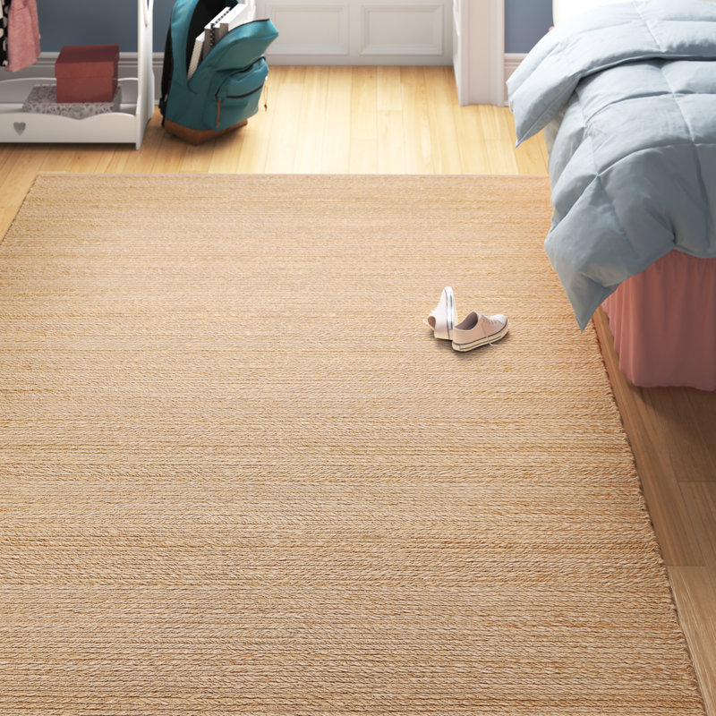 Tapis tissé à plat de couleur unie Gerri, Rectangle 6 pi x 9 pi, Beige