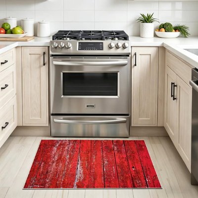 Red Machine Washable,Barn Board Wall Farm and Wood Rustic Indoor Area Rug