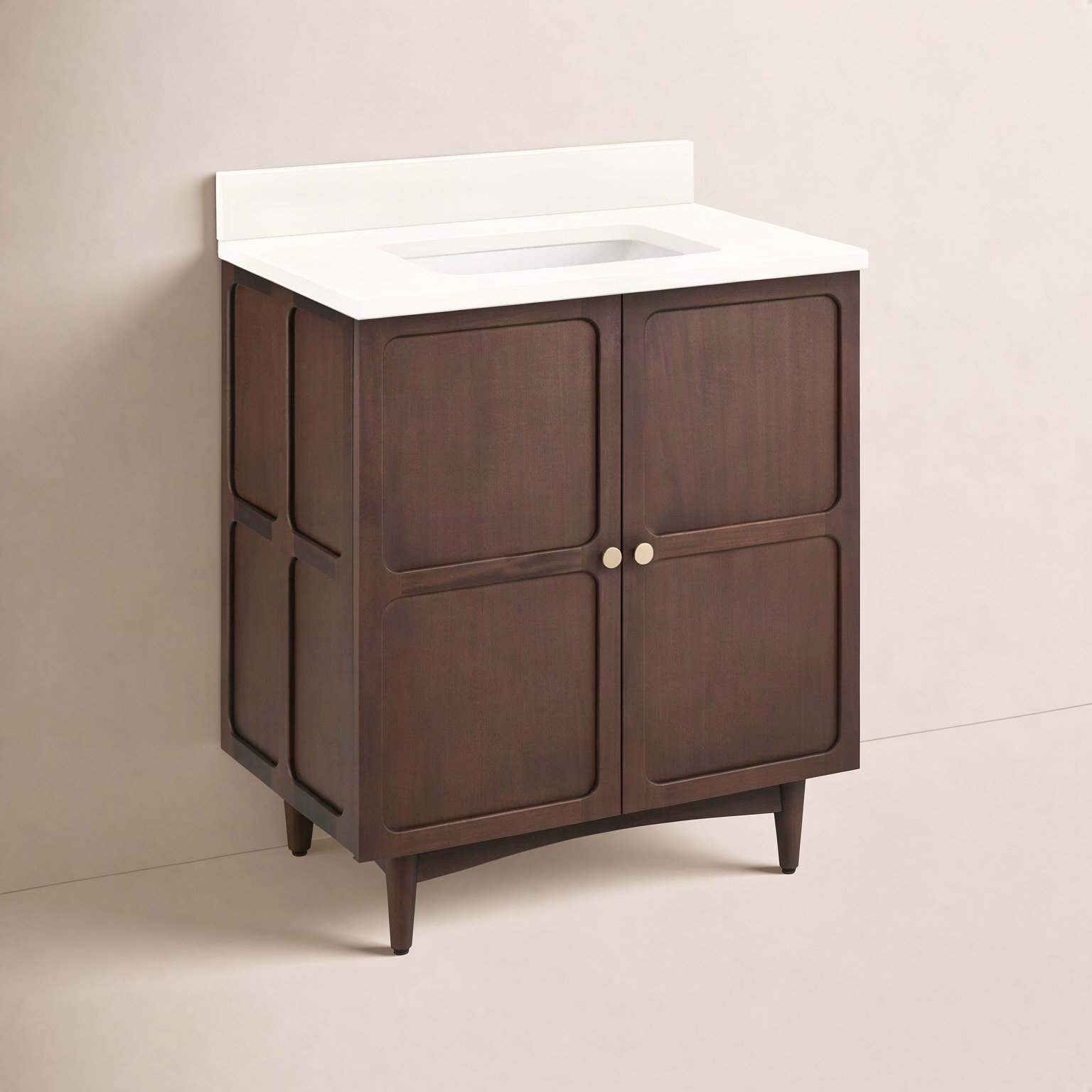 Delavan 30" Mahogany Single Bathroom Vanity, Rectangular, Carrara Marble, 8" Widespread