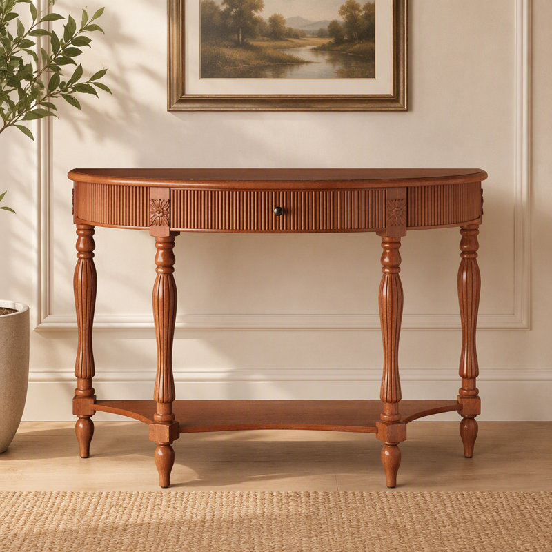 Console en bois avec tiroir et tablette, idéale pour une entrée., Noyer, Noyer, Noyer