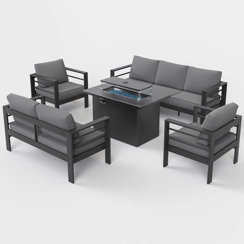 7 - Person Outdoor Seating Group With Cushions, Gray/Dark Gray
