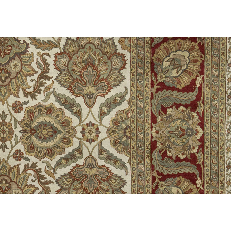 Tapis ivoire et rouge noué à la main de haute qualité Trinity