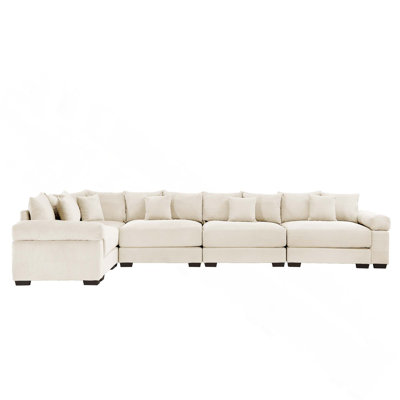 5 Seater Convertible Modular Sectional Sofa With Oversized Cloud Corduroy And 16 Throw Pillows For Living Room