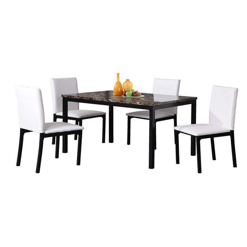 Ensemble repas pour 4 personnes Bueschel , Blanc, Marbre noir