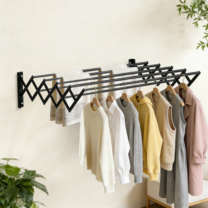 Metal Foldable Wall-Mounted Drying Rack, Black