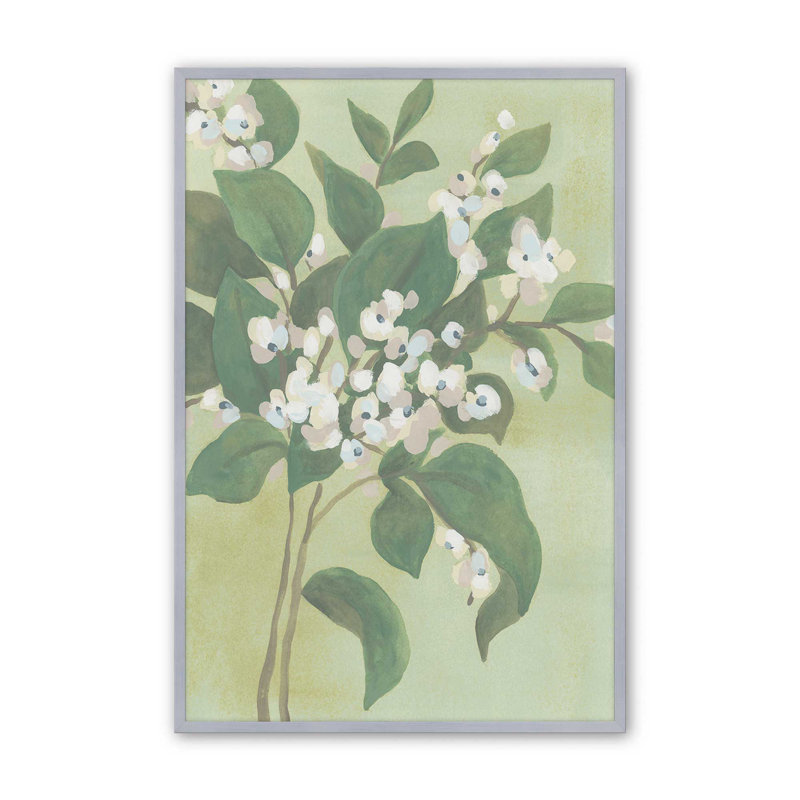 «Verdant Branch Blossoms I» par June Erica Vess, reproduction d'art, H 36 po x l 24 po, Argent argent