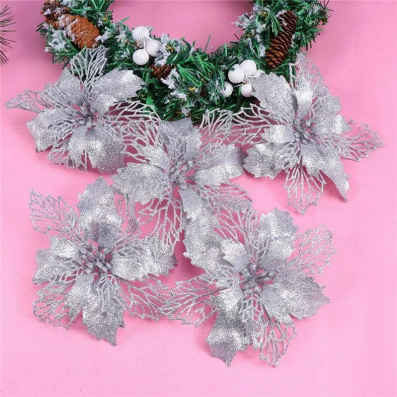Décoration de sapin de Noël suspendue 10 pièces, Argent argent