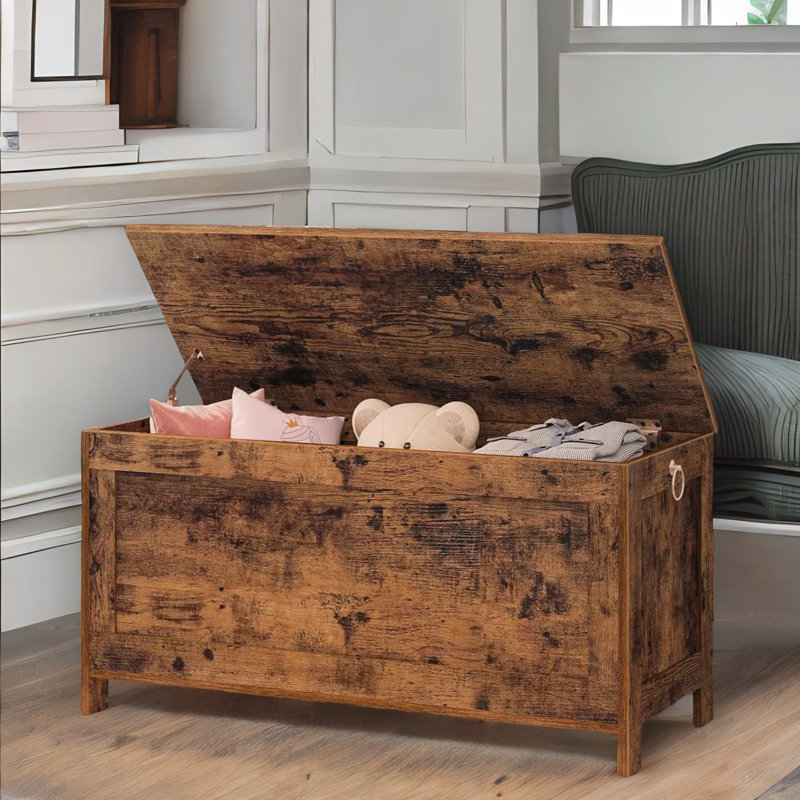 Quang Rectangle Chest Accent Storage Chest Ottoman Box Rustic Bedroom Furniture, 48cm H x 100cm W x 40cm D
