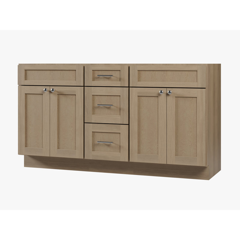 Meuble-lavabo double de 63 po avec base de tiroir Disar, Chêne naturel