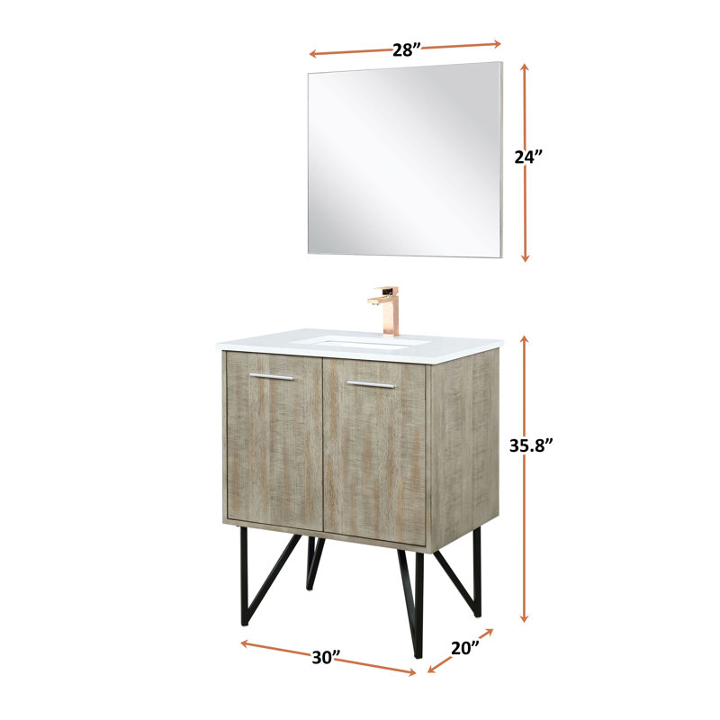 Lancy 30 in W x 20 in D Single Bath Vanity Mirror and Faucet Set, White Cultured Marble