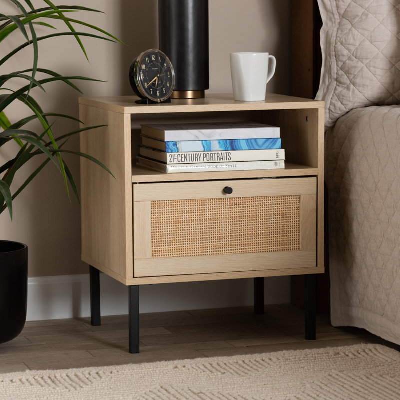 Table de chevet 1 tiroir Caseylynn en brun naturel / noir
