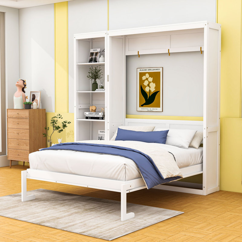 Mcfeeters Murphy Storage Bed with Shelves, White, Queen
