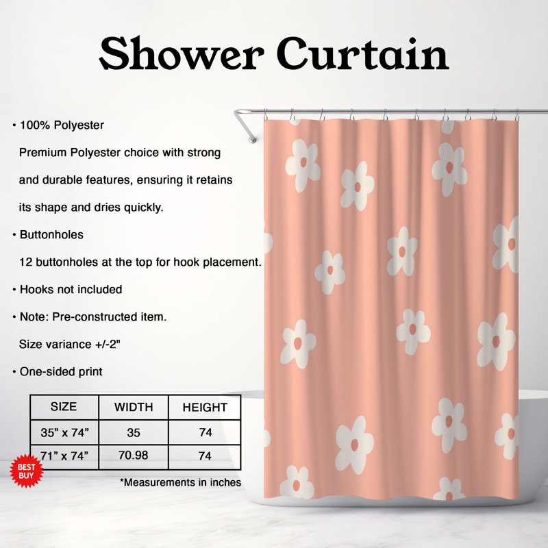 Rideau de douche 1 pièce Gentle Peachlight, H 74 po x l 71 po
