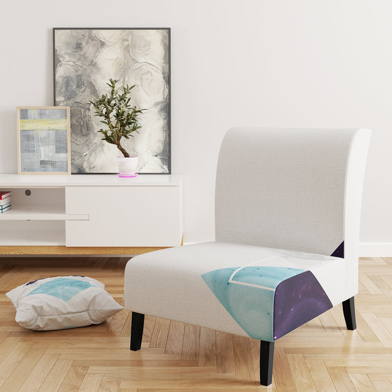 Fauteuil de chambre moderne rembourré en velours Brechta Vibrant Curve Design II, Blanc / bleu / mauve
