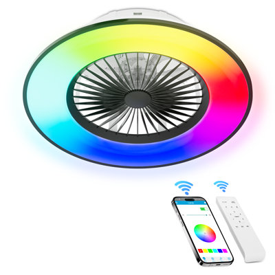 Ventilateur de plafond à profil bas de 22 po avec lumière DEL Télécommande RVB Amaaz Haut-parleur Bluetooth intelligent pour la chambre à coucher et le salon