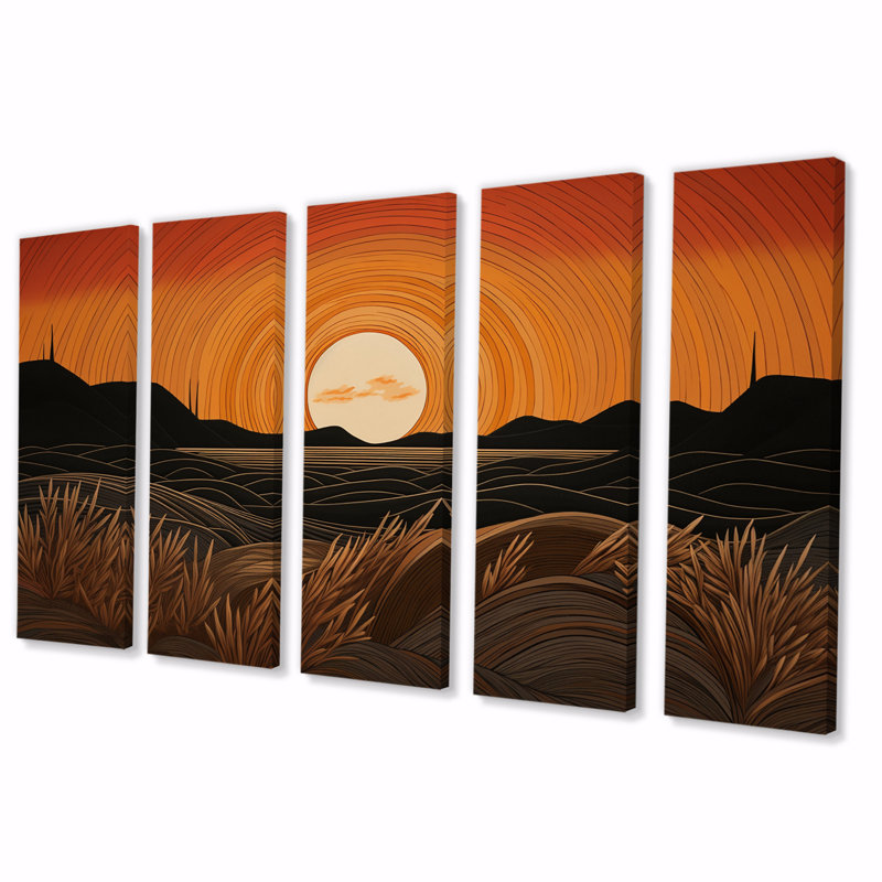 «Landscape Tranquility Full Moon Golden Fields I», reproduction sur toile - 5 panneaux égaux