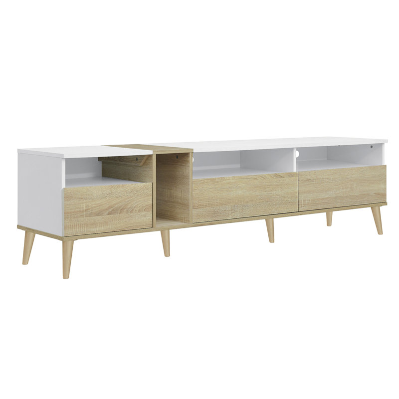 Téléviseur moderne avec 3 tiroirs et tablettes ouvertes, console multimédia pour téléviseur de 80 po ou moins, centre de divertissement pour salon, conception de couleur assortie