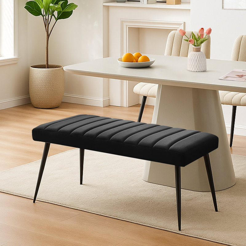 Velvet Upholstered Bench, Black