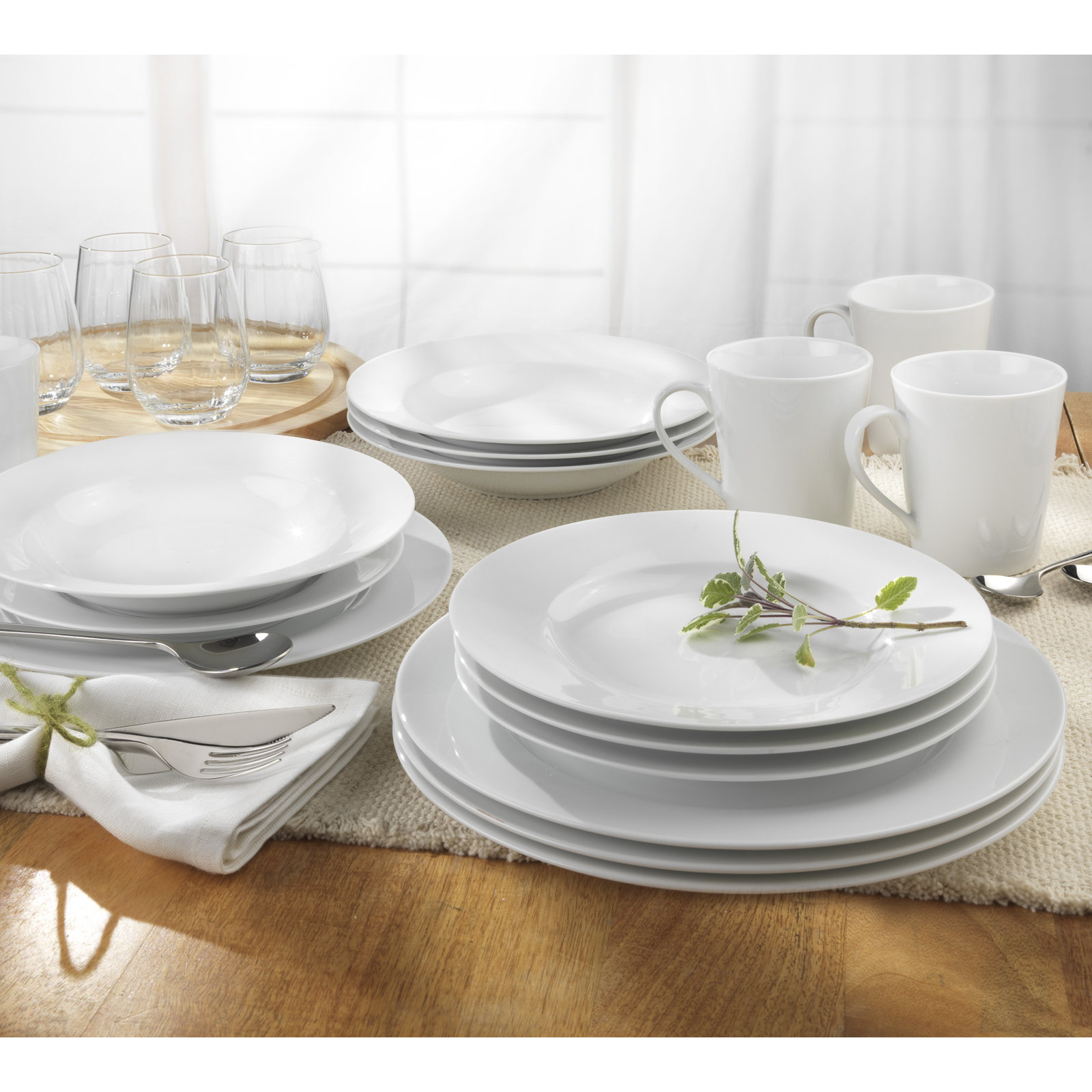 Claire Classic Rim 16pcs Dinnerware Set ( Dinner Plate / Salad Plate / Rim Soup / Mug , Service For 4 )