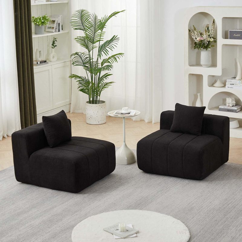 Daijha Modular Compression Sectional Sofa with Soft Upholstery, Black