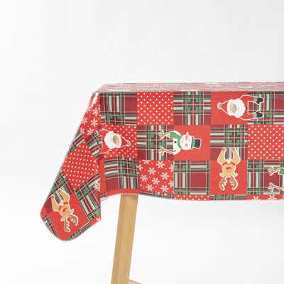 Nappe en vinyle des éléments de Noël père Noël rouge avec envers en flanelle 52 po x 90 po