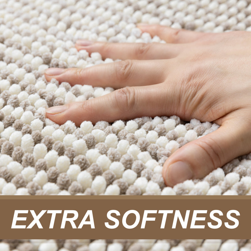 Zager Microfiber Soft Chenille Bath Rug with Non-Slip Backing, 24" L x 16" W, Beige