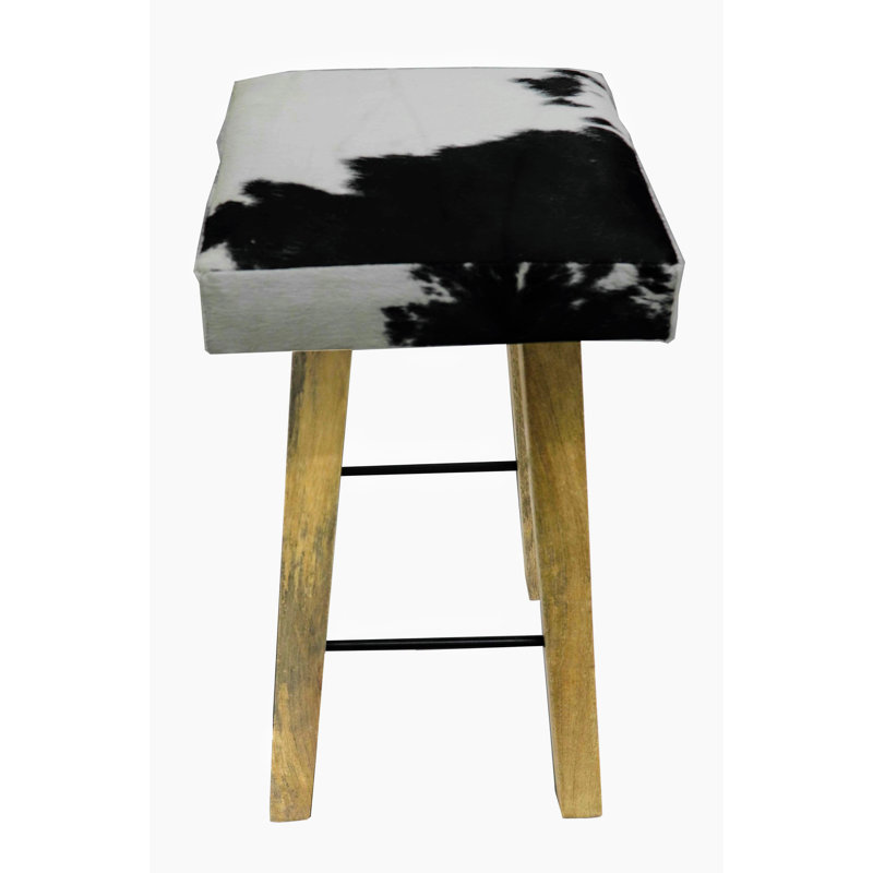 Tabouret de bar carré en cuir de vache RUSTIC - noir et blanc