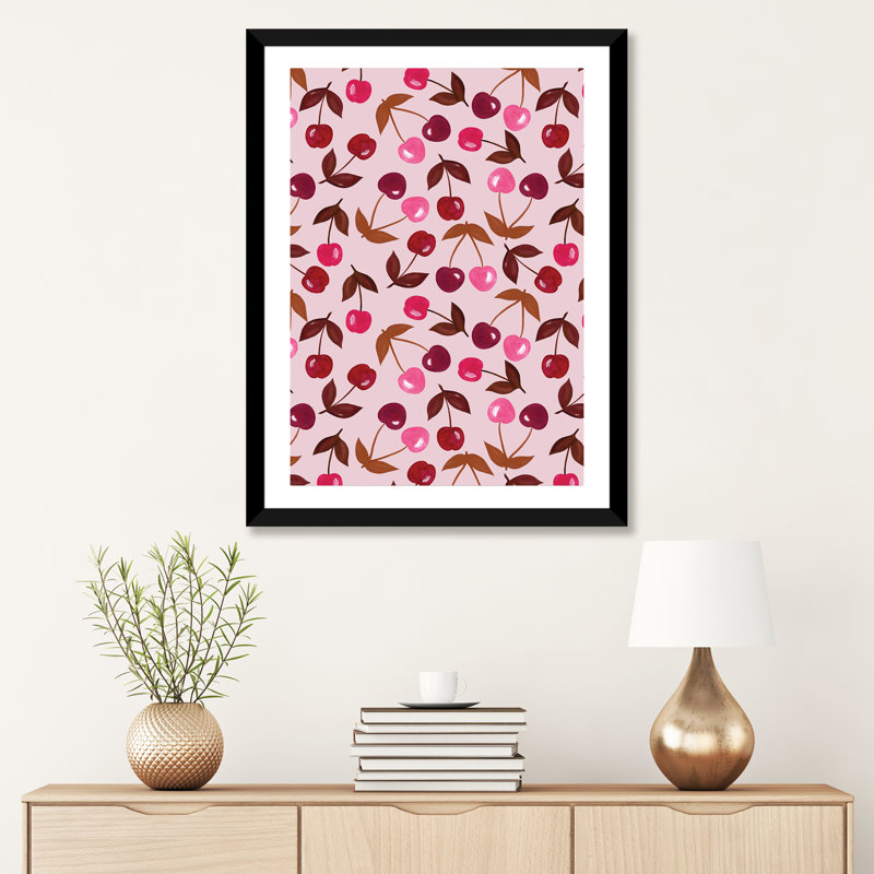 «Painted Cherries» par Jo Taylor - reproduction, H 32 po x l 24 po x P 1 po, Papier encadré noir, Blanc