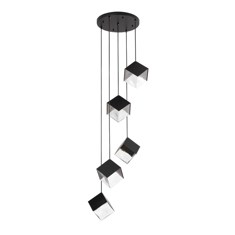 Luminaire suspendu en forme de pyramide à 5 lumières Kaim, Noir mat