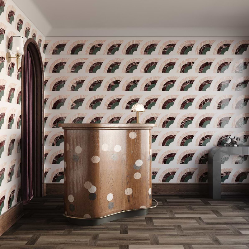 Arc 12X12 Polished Marble Mosaic, Horizontal Passion